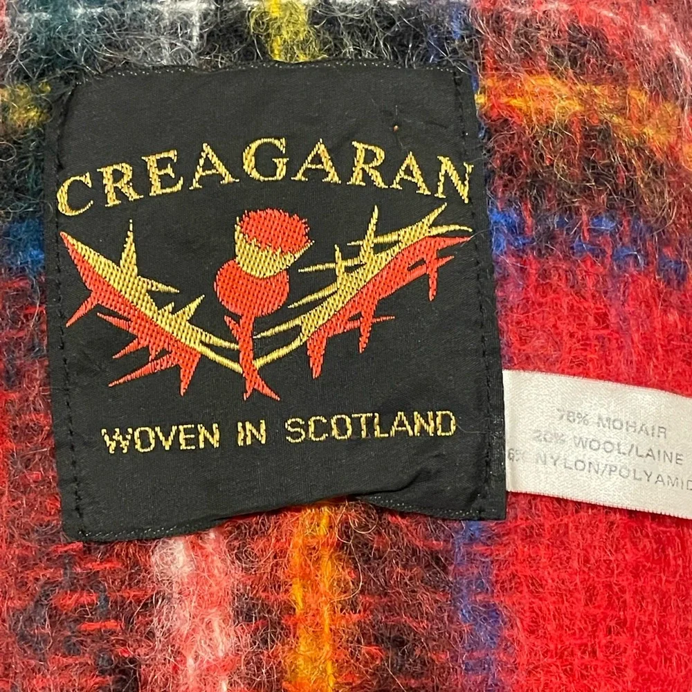 CREAGARAN Vintage Mohair Throw Blanket Tartan Plaid Red Natural Fiber SCOTLAND